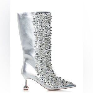 AZALEA WANG Metallic Silver Ball Vegan Leather High Heel Boots